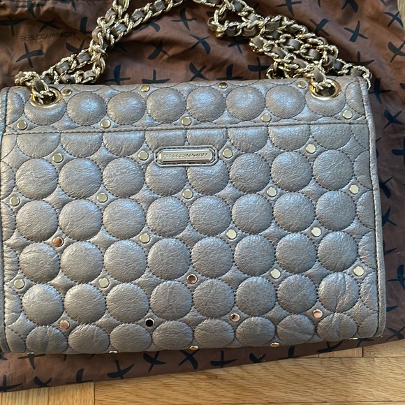 Rebecca Minkoff | Quilted Affair Studded Crossbody Bag Purse gray chain link - Picture 5 of 17